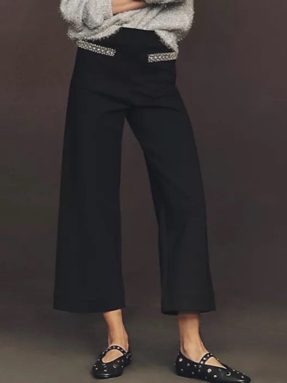 Anthropologie Maeve The Colette Crop Rhinestone Pockets Knit Pants Size 27 New